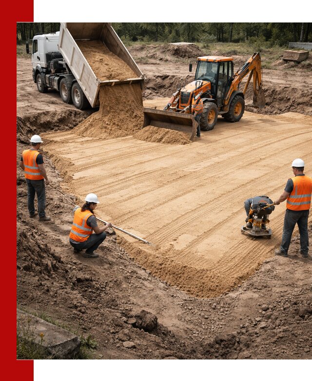 Устройство песчаной подушки для фундаментов и дорог в Ртищеве